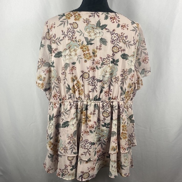 Torrid Blush Pink Floral Chiffon Tiered Babydoll Blouse - Picture 4 of 9